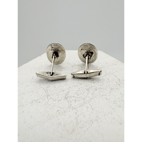 Rare Vintage Siam Sterling Silver Cufflinks Temple Seagulls Mosaic Aesthetic - Picture 5 of 6